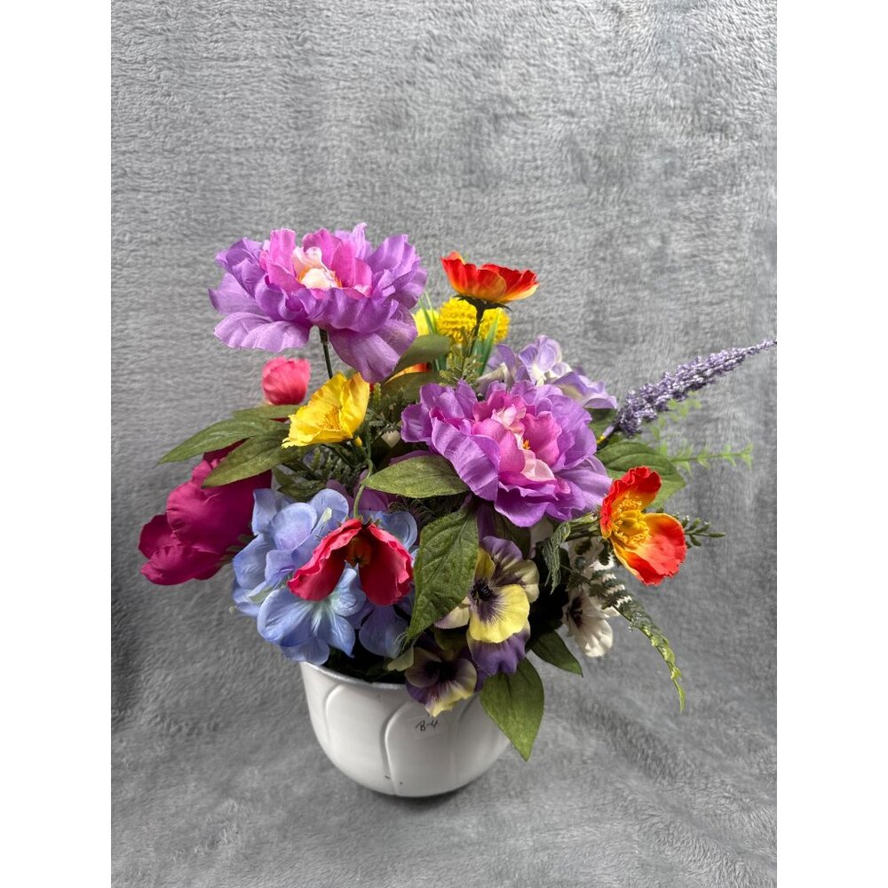 Artificial Floral Arrangement In White Painted Vase - Picture 3 of 5